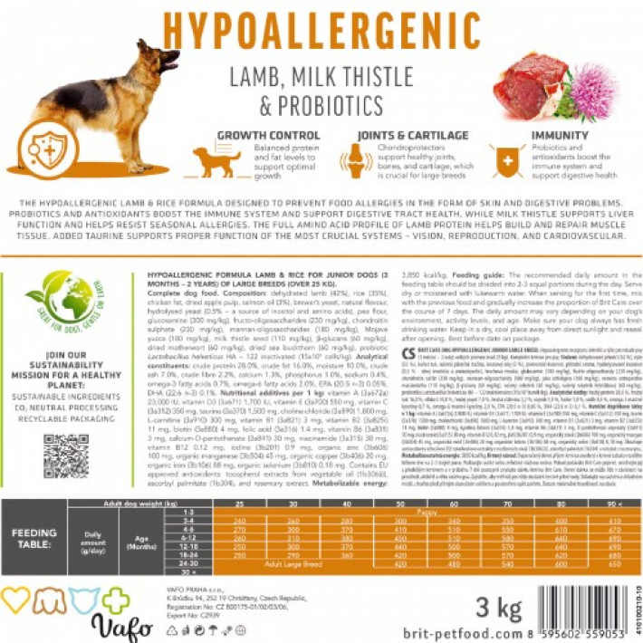 Сухий корм Brit Care Dog Hypoallergenic Junior Large Breed для молодих собак великих порід, гіпоалергенний з ягням, 3 кг