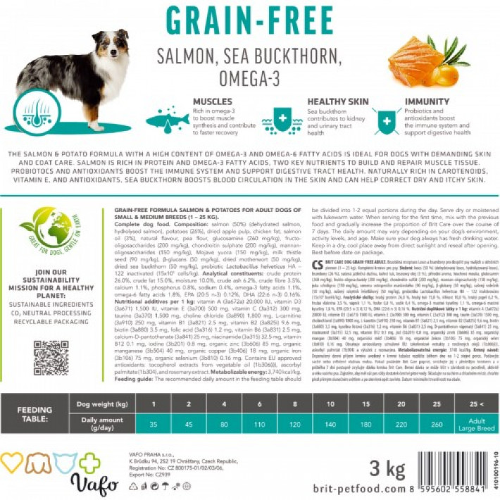 Сухий корм Brit Care Dog Grain-free Adult для собак малих і середніх порід, беззерновий з лососем, 12 кг