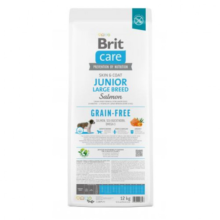 Сухий корм Brit Care Dog Grain-free Junior Large Breed для молодих собак великих порід, беззерновий з лососем, 12 кг