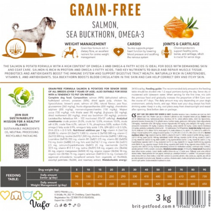 Сухий корм Brit Care Dog Grain-free Senior & Light для старіючих собак, беззерновий з лососем, 1 кг