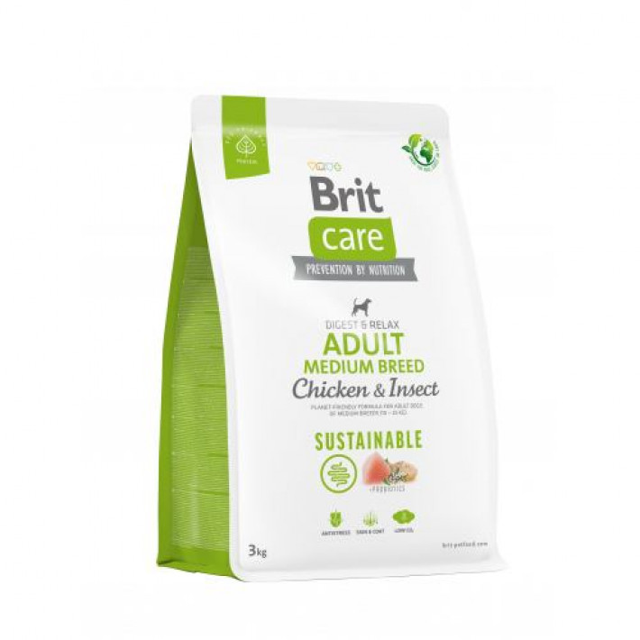 Сухий корм Brit Care Dog Sustainable Adult Medium Breed для собак середніх порід, з куркою та комахами, 3 кг