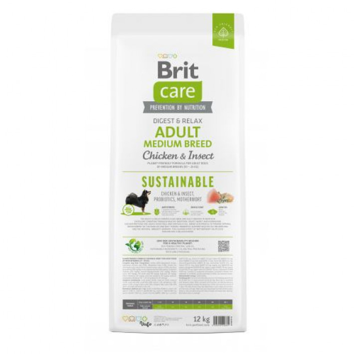 Сухий корм Brit Care Dog Sustainable Adult Medium Breed для собак середніх порід, з куркою та комахами, 12 кг