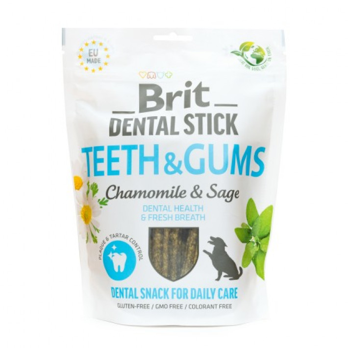 Ласощі для собак Brit Dental Stick Teeth & Gums здорові ясна та зуби, ромашка і шавлія, 7 шт, 251 г