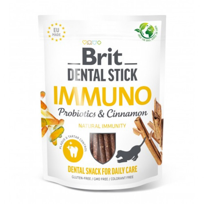 Ласощі для собак Brit Dental Stick Immuno для міцного імунітету, пробіотики та кориця, 7 шт, 251 г