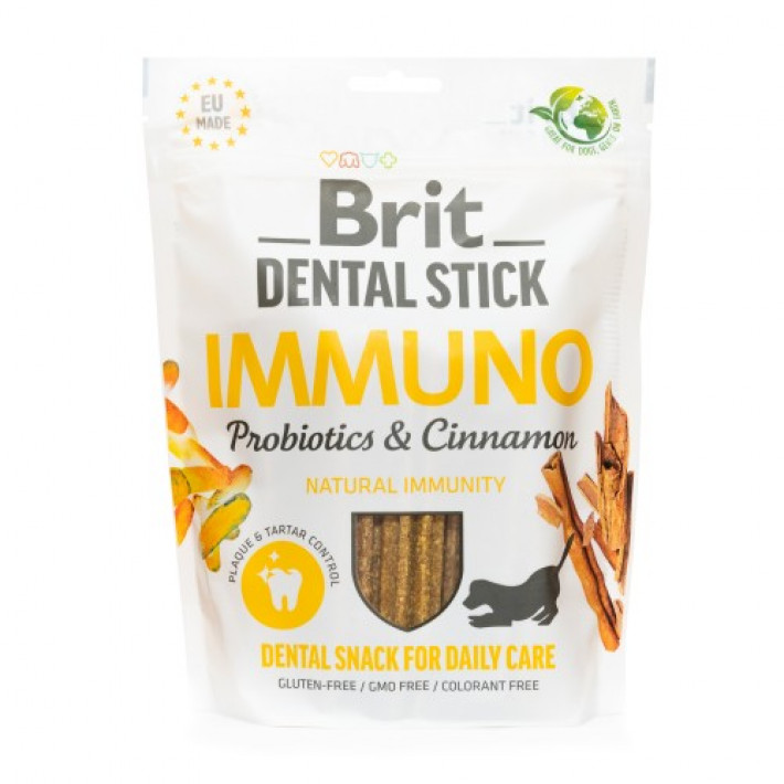 Ласощі для собак Brit Dental Stick Immuno для міцного імунітету, пробіотики та кориця, 7 шт, 251 г