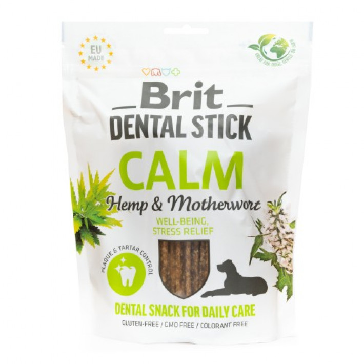 Ласощі для собак Brit Dental Stick Calm заспокійливі, коноплі та пустирник, 7 шт, 251 г