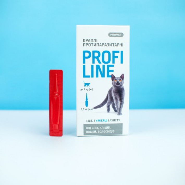 Краплі Provet Profiline для котів до 4 кг, 4 піпетки по 0,5 мл (інсектоакарицид)