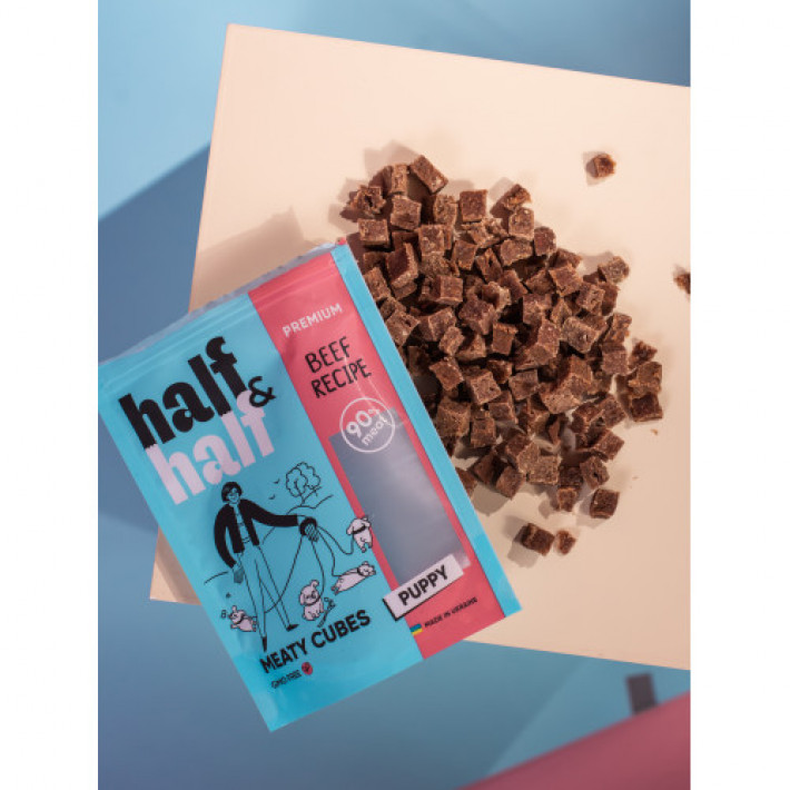 Ласощі для цуценят Half&Half у формі м'ясних кубиків з яловичиною, 100 г