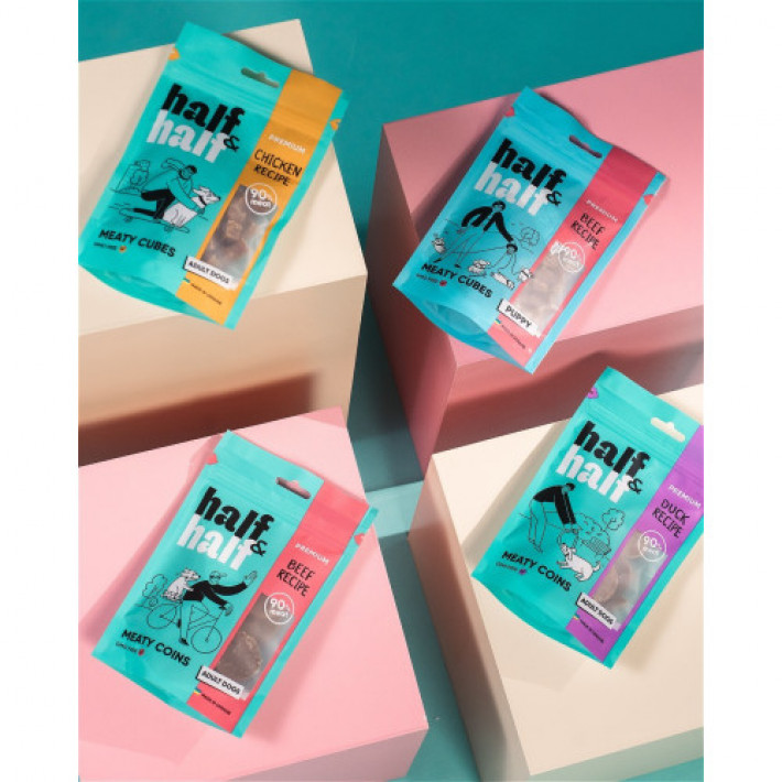 Ласощі для собак Half&Half у формі м'ясних монеток з качкою, 100 г