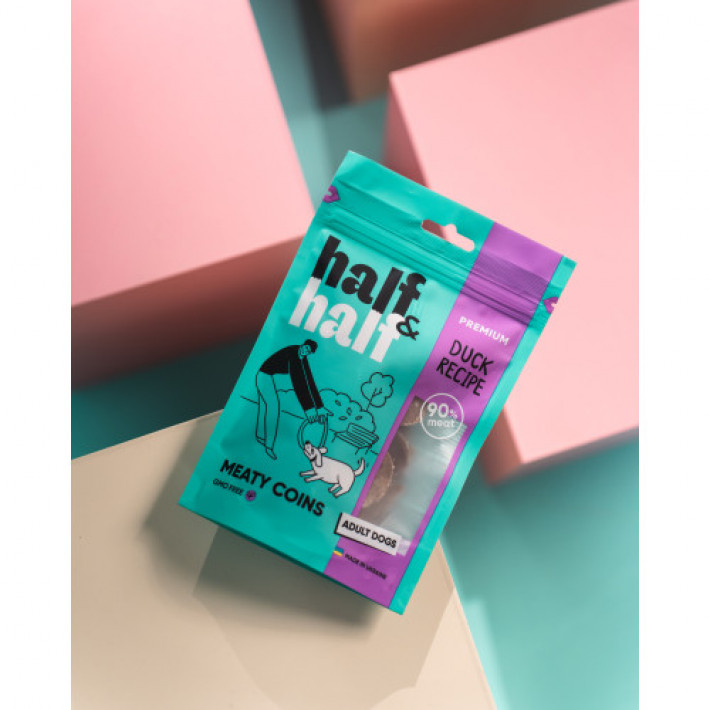 Ласощі для собак Half&Half у формі м'ясних монеток з качкою, 100 г