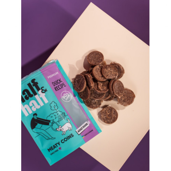 Ласощі для собак Half&Half у формі м'ясних монеток з качкою, 100 г