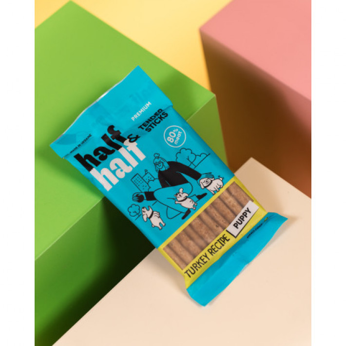Ласощі для цуценят Half&Half у формі м'ясних паличок з індичкою, 100 г