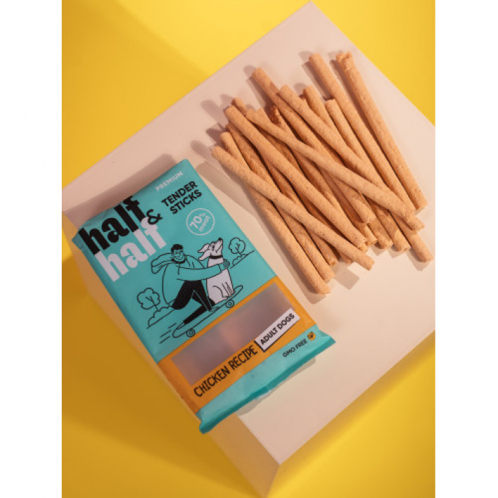 Ласощі для собак Half&Half у формі м'ясних паличок з куркою, 100 г