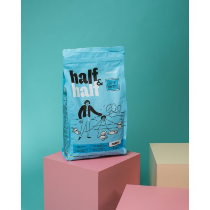 Сухий корм Half&Half для цуценят усіх порід, із яловичиною, 2 кг