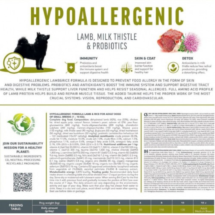 Корм для собак малих порід Brit Care Dog Hypoallergenic Adult Small Breed гіпоалергенний з ягням, 1 кг