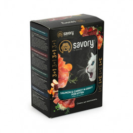 Набір паучів Savory Kitten, with Salmon and Carrot in Gravy "3+1" для кошенят, лосось із морквою у соусі, 85 г