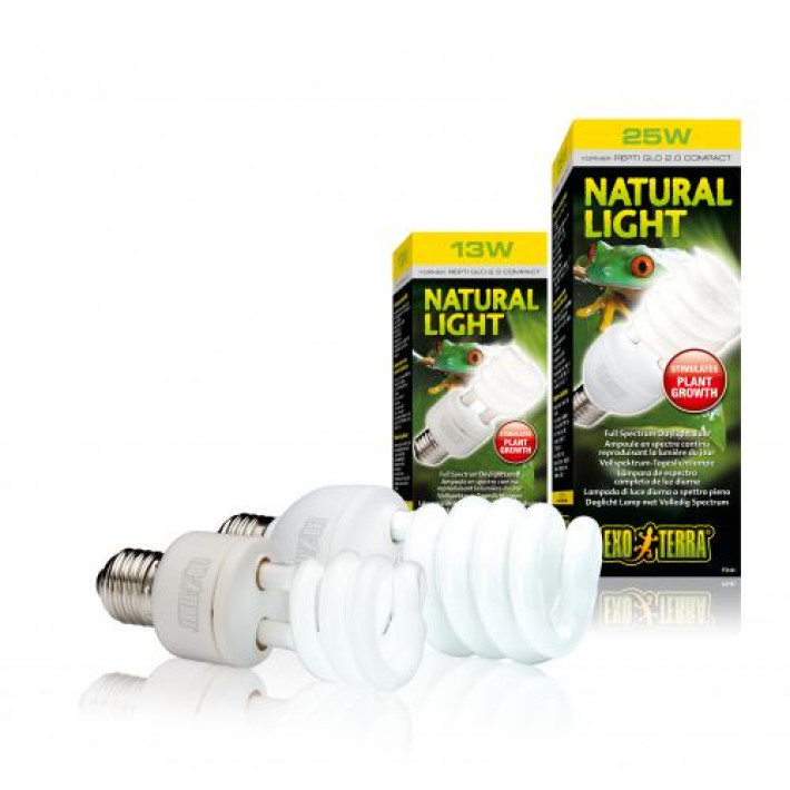 Лампа тераріумна Exo Terra Repti GLO 2.0 Natural Light для усіх видів рептилій та амфібій, люмінесцентна, 26 W, E27 (для опромінення)