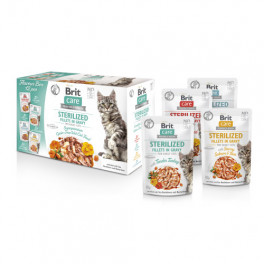 Корм вологий для стерилізованих котів Brit Care Flavour box Sterilized філе в соусі, набір паучів 12 х 85 г