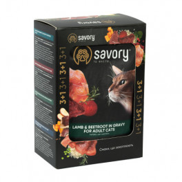 Набір вологих кормів Savory "3+1" для дорослих котів, ягня з буряком у соусі, паучі, 4 шт 85 г
