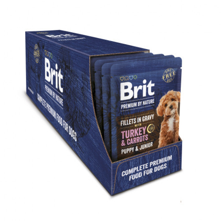Корм вологий Brit Premium Fillets in Gravy Turkey & Carrots Puppy для цуценят малих порід філе в соусі індичка і морква 85 г