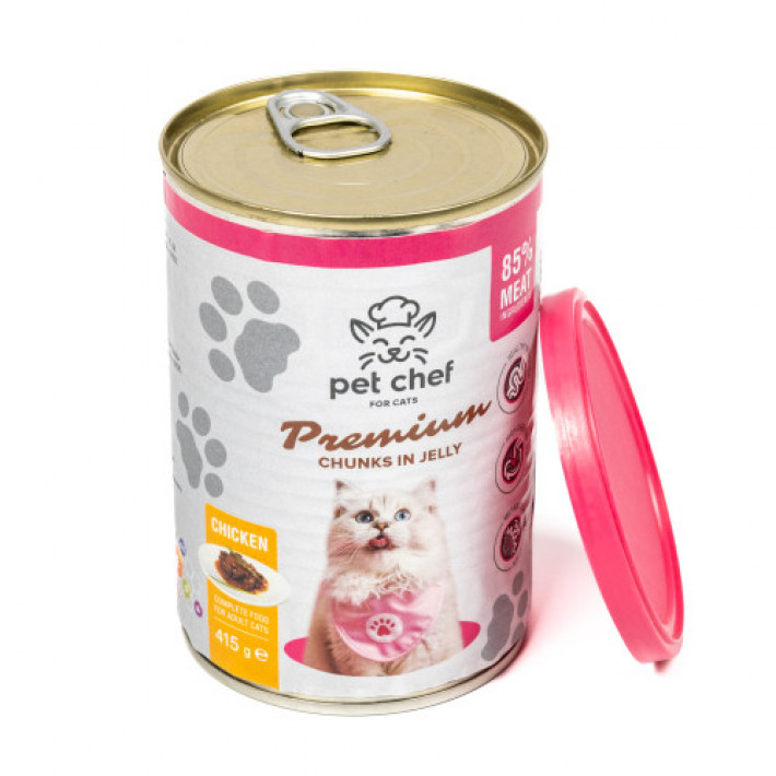 Корм вологий для дорослих котів Pet Chef, шматочки в желе з куркою 415 г
