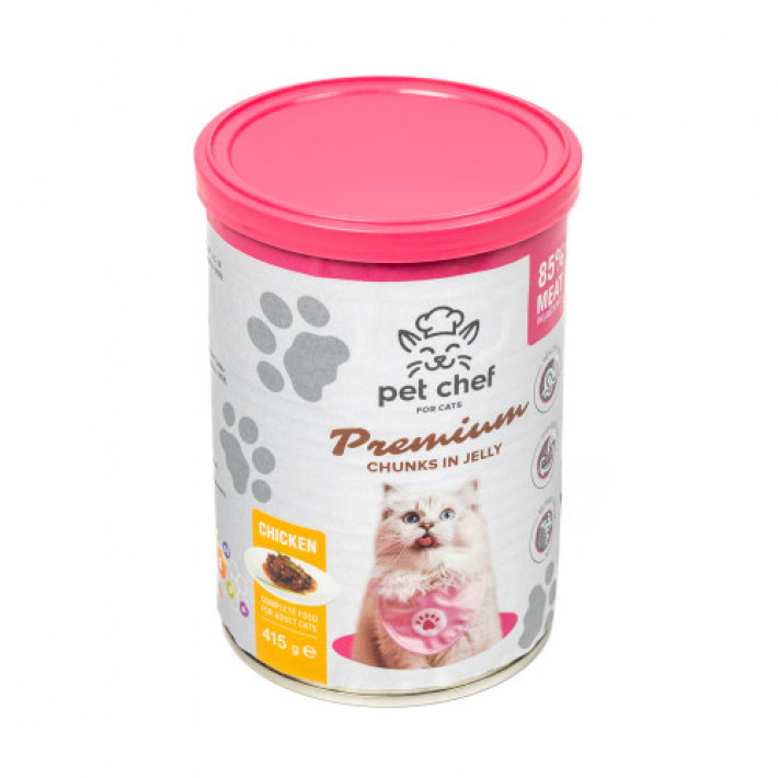Корм вологий для дорослих котів Pet Chef, шматочки в желе з куркою 415 г