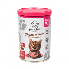Корм вологий для дорослих котів Pet Chef, шматочки в желе з яловичиною 415 г