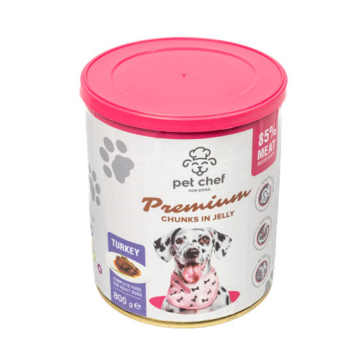 Корм вологий для дорослих собак Pet Chef, шматочки в желе з індичкою 800 г