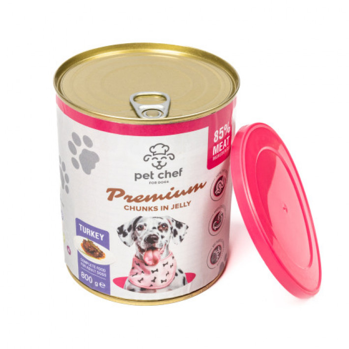 Корм вологий для дорослих собак Pet Chef, шматочки в желе з індичкою 800 г