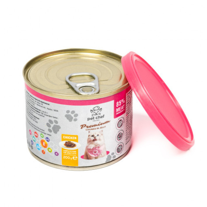 Корм вологий для дорослих котів Pet Chef, шматочки в желе з куркою 200 г