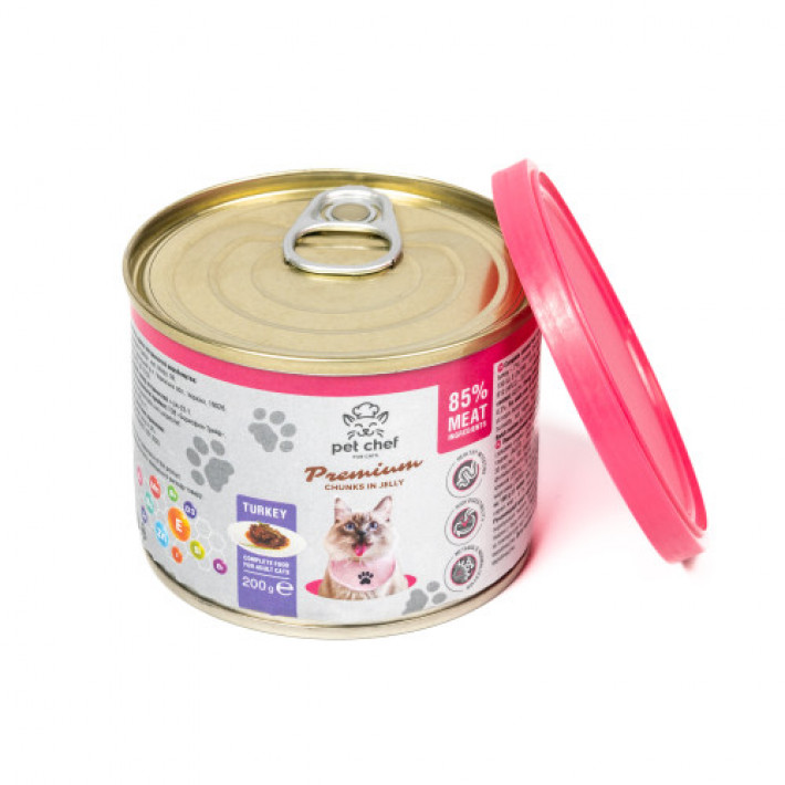 Корм вологий для дорослих котів Pet Chef, шматочки в желе з індичкою 200 г
