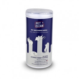 Серветки вологі Pet Clean PET GROOMING WIPES для грумінгу домашніх тварин, щоденне очищення з ароматом квітів японської вишні 50 шт.