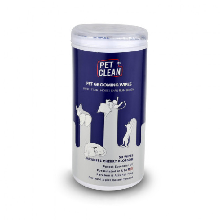 Серветки вологі Pet Clean PET GROOMING WIPES для грумінгу домашніх тварин, щоденне очищення з ароматом квітів японської вишні 50 шт.