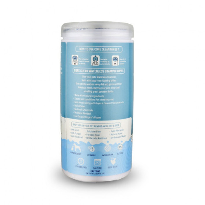 Серветки вологі Pet Clean PET WATERLESS SHAMPOO WIPES для домашніх тварин, швидке очищення складок з медово-вівсяним ароматом 50 шт.