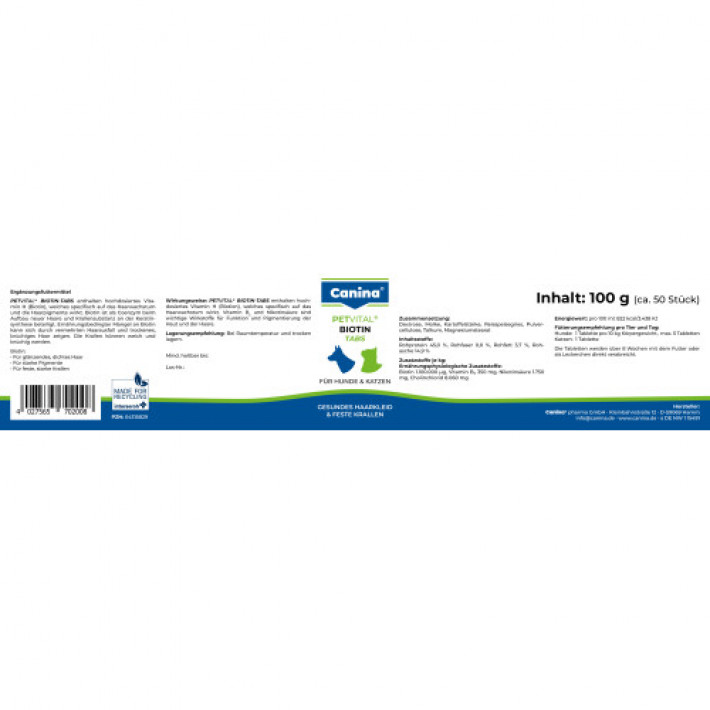 Вітаміни Canina Petvital Biotin-Tabs для вибагливих собак і котів, 100 г (50 табл)