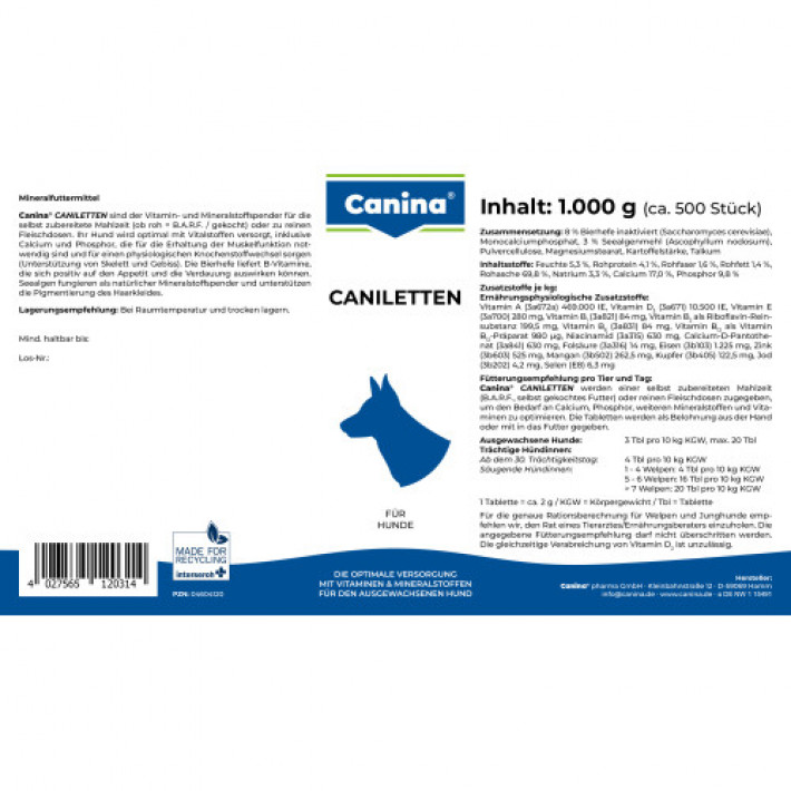Вітаміни Canina Caniletten комплекс для дорослих собак, 1000 г (500 табл)