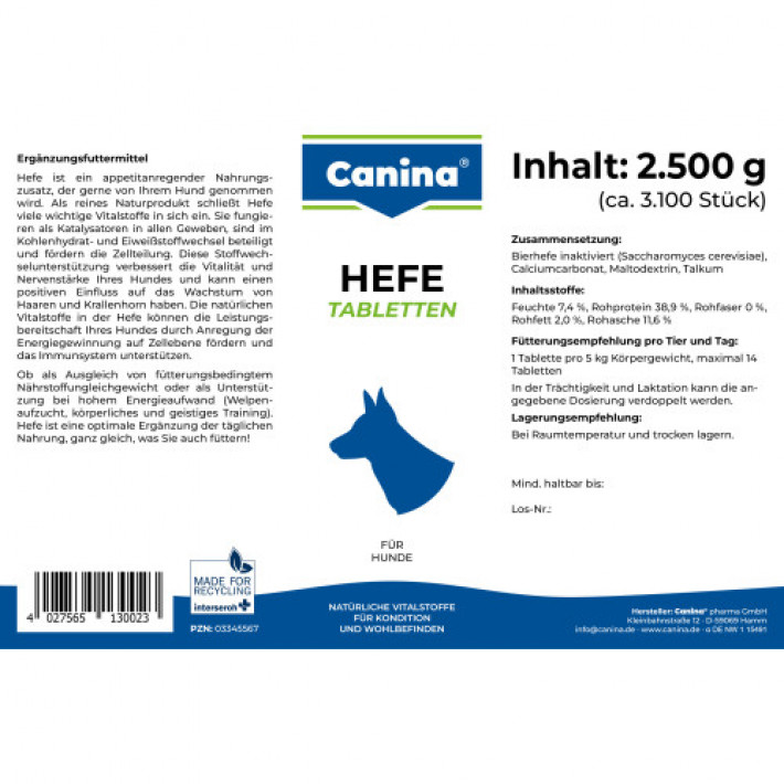 Вітаміни Canina Hefe для собак, дріжджові таблетки з ензимами, 2500 г (3100 табл)