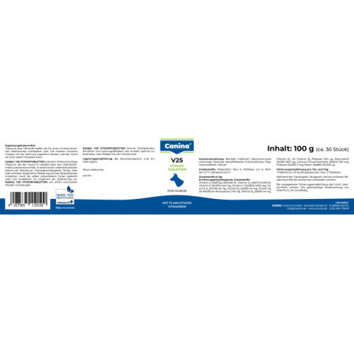 Вітаміни Canina V25 Vitamintabletten для собак, полівітамінний комплекс, 100 г (30 табл)