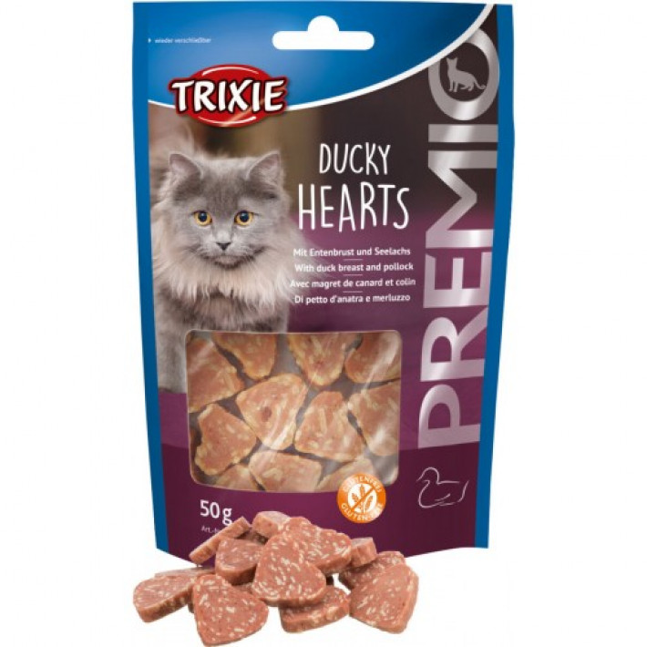 Ласощі Trixie Premio Ducky Hearts для котів сердечка з качкою та рибою 50 г