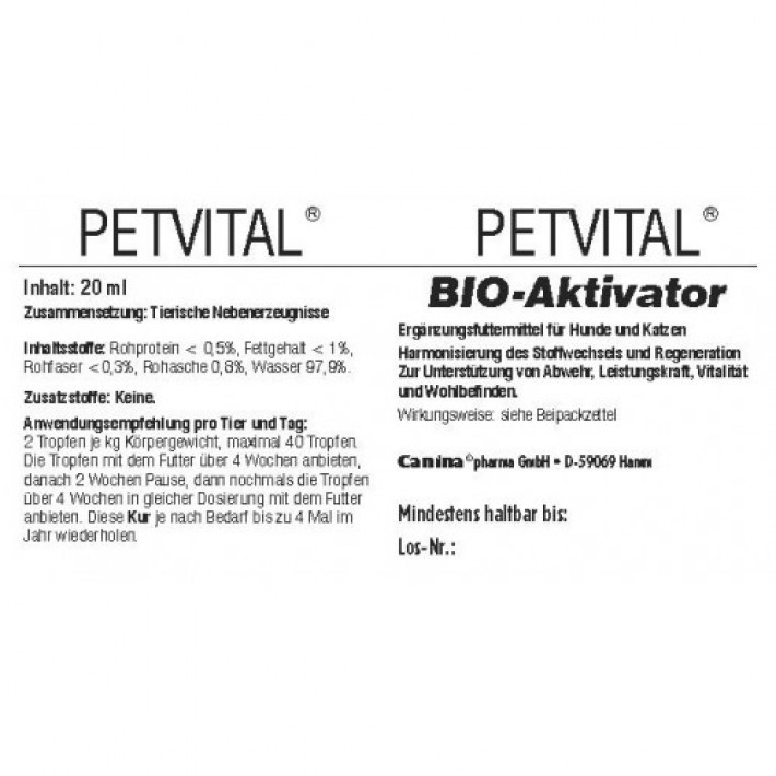 Вітаміни Canina PetVital Bio-Aktivator для собак та котів, комплекс з амінокислотами та залізом, 20 мл