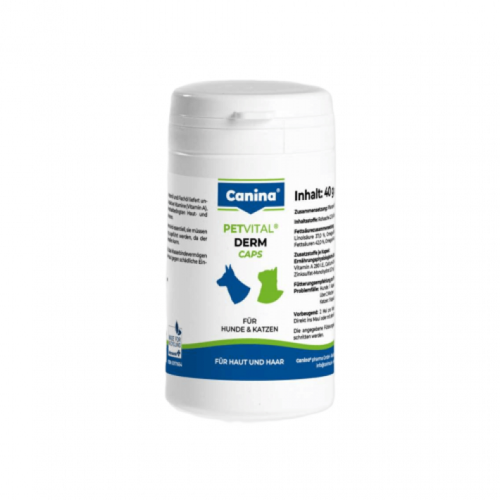 Вітаміни Canina PetVital Dеrm-Caps для собак та котів, для проблемної шерсті, 40 г (100 табл)